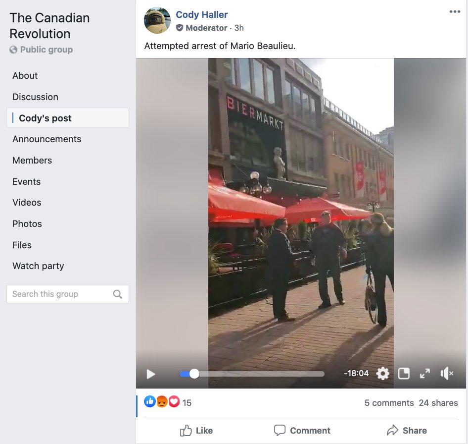 The far-right group that posted the video apparently thought they were attempting to place a Bloc Québécois MP under "citizen's arrest."(I deleted an earlier tweet that misidentified the journalist in the video as an MP based on the info they posted).