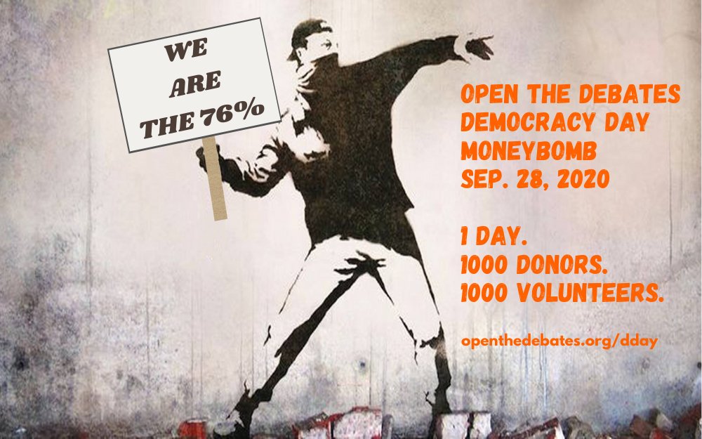 OpenTheDebates's tweet photo. 76% of US voters want #OpenDebates, compared to just 17% who prefer #ClosedDebates.

It's time to a stand for *real* democracy. It's time to #OpenTheDebates to #MoreVoicesBetterChoices!

✊🏾Volunteer:  https://t.co/YzOgkqUDyt
💵Donate: https://t.co/FqRLkEXLhW https://t.co/MKIVD6zUpj