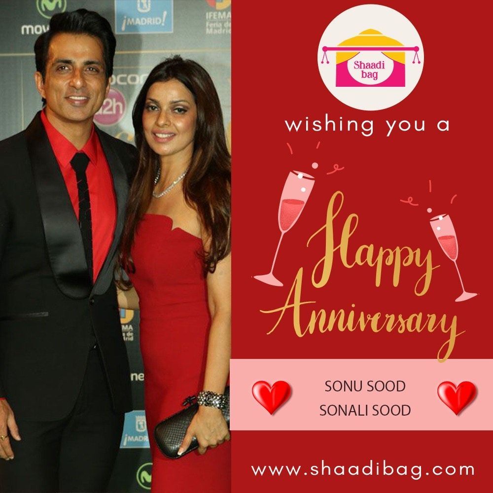 ShaadiBag's tweet photo. “Here’s to a wonderful year past and an exciting one to come. Bring on the next – every day is a chance to make your dreams come true.” 
@shaadibag Wishes sonu_sood &amp;  #sonalisood A Verry Happy Wedding Anniversary
.
.
#soonusoodrealhero #soonusood #soonusoodhelpings #wedding https://t.co/GuEHnvoAT3