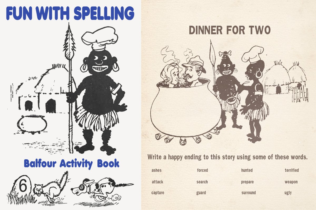 RememberingNZ's tweet photo. Today's History #TerriblyUnPC: When I found out this was published by Reed, the first thing I said: WHAT WERE YOU PEOPLE THINKING? https://t.co/loPbseSVch  

#NewZealand #Kiwiana #Vintage #Reed #1970s #1980s #Reading #Education #School #Publication #Cannibal #Racist #Africa #WTF https://t.co/YbTPKDG4Nb