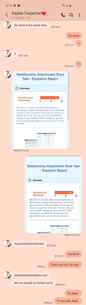Kaylee_Mariie's tweet photo. When you and your bff take a relationship attachment style test and score equally as bad.. then realize your ex’s were bestfriends 😅 https://t.co/VEHZnF4FRc
