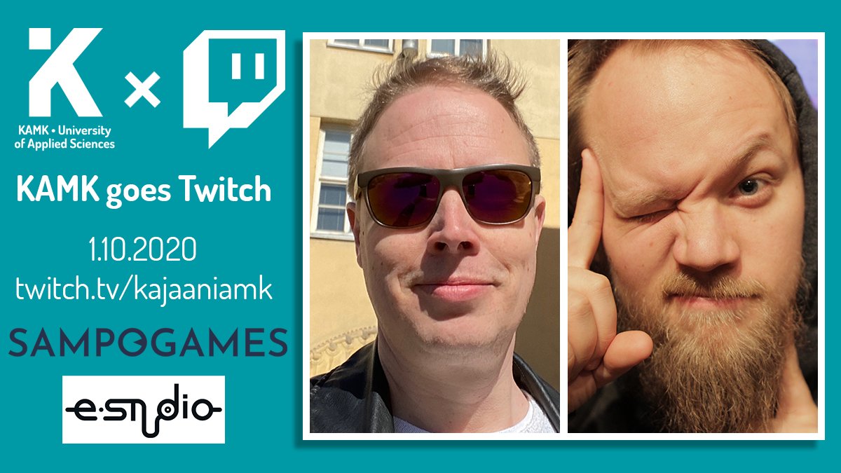 KAMK goes Twitch!
Ensimmäisessä KAMKin Twitch.tv-suoralähetyksessä 1.10. pelialan ammattilaiset Jyri Partanen ja Joonas Turner kertovat työstään.

Lue lisää tapahtumasta: ow.ly/dCtP50BAPVc
Seuraa KAMKin Twitchiä: twitch.tv/kajaaniamk
#kamk #twitch #peliala