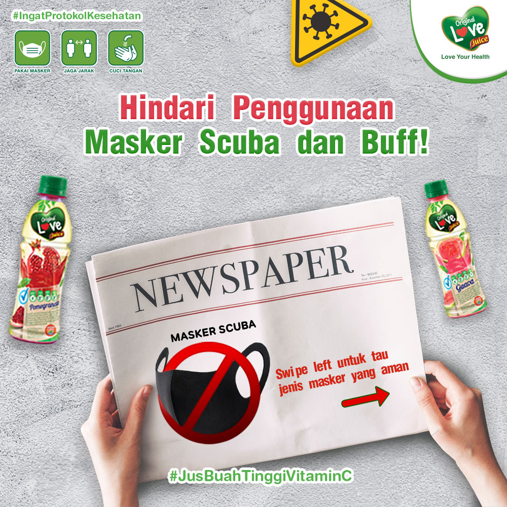 LoveJuiceID's tweet photo. Siapa yang masih suka pake masker scuba dan buff? Mulai sekarang, stop pake kedua masker itu ya!

Ngomong-ngomong, masker jenis apa yang sering kamu dan si kecil gunakan, Lovely People?

#JusBuahTinggiVitaminC #LoveJuiceTinggiSerat #Masker #MaskerScuba #MaskerBuff https://t.co/59yJ8BcK76