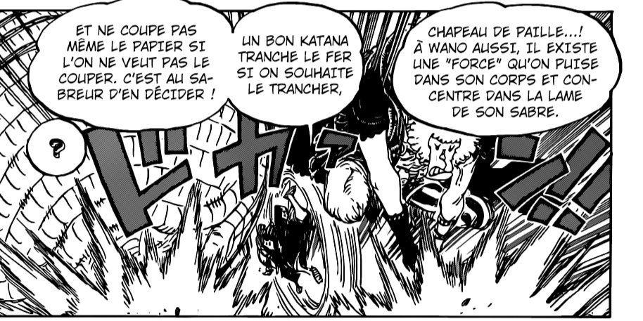 Pour les utilisateurs d'Armes c'est caractérisé par la "force insuflé dans son sabre qui permet de couper ou non "On vois ici que zoro l'a maitrisé dès alabasta ce qui signifie que les 2 haki (visible et invisble) sont indépendant!! (Mais peuvent être utiliser enssemble)