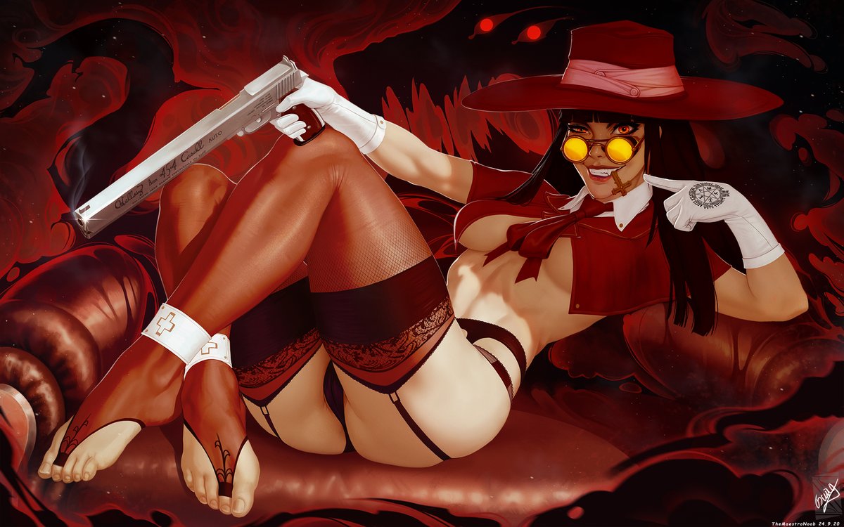 Alucard, from Hellsing with B I G guns and T H I C C thighs.