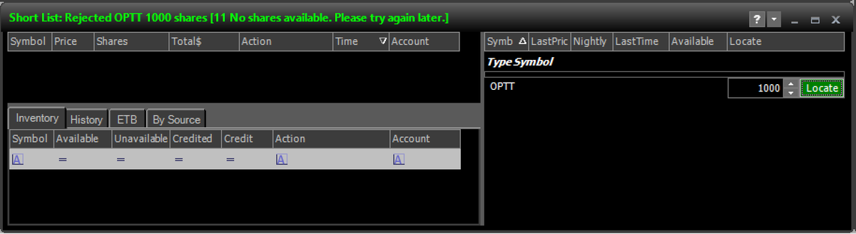 SureFireBetz's tweet photo. Tried to short this at $1.30 but...$OPTT https://t.co/nLrl0zo6Az