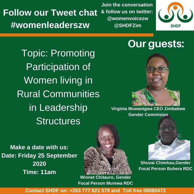 our Twitter session has begun now. <a href="/womensvoicezw/">Women'svoicezw</a> <a href="/ginnyvee1/">Virginia Muwanigwa</a> <a href="/Chimhau3/">Chimhau</a> <a href="/WinnetChitauro/">Winnet Chitauro</a> #womenleaderszw #shecan