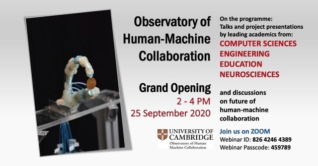 Cambridge_Eng's tweet image. TODAY at 2pm BST, join us on Zoom for the launch of our Observatory of Human-Machine Collaboration! 

Register here: eng-cam.zoom.us/j/82642464389?…

Website: ohmc.group.cam.ac.uk

#machineintelligence #engineering #humanmachine 

@Cambridge_CL @IfMCambridge @DeptofPhysics @CamEdFac