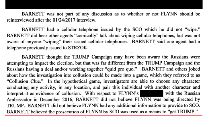 Flynn update - Interview 302 from FBI Agent William Barnett"BARNETT believed the prosecution of FLYNN by SCO (Team Mueller) was used as a means to 'get Trump'"Thread.