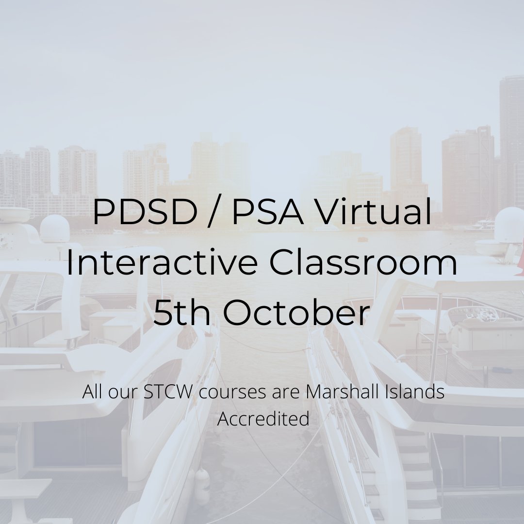 ANNOUNCEMENT: Due to popular demand we've added an extra date for the PDSD/PSA virtual interactive course. We're already half full due to requests so please book early to avoid disappointment: thenauticalacademy.net/courses/stcw/d…

info@sovrennauticalacademy.net 
#yachtcrewtraining #PDSD #STCW
