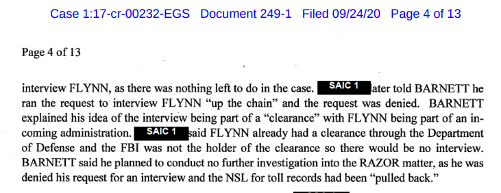 As the Flynn investigation wound down, Agent Barnett suggested interviewing Flynn and closing the case.The request for the interview was denied."there was nothing left to do in the case"