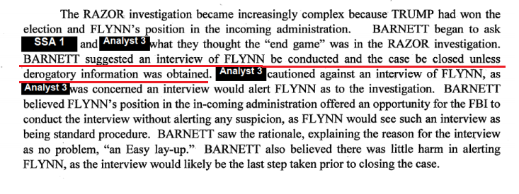 As the Flynn investigation wound down, Agent Barnett suggested interviewing Flynn and closing the case.The request for the interview was denied."there was nothing left to do in the case"