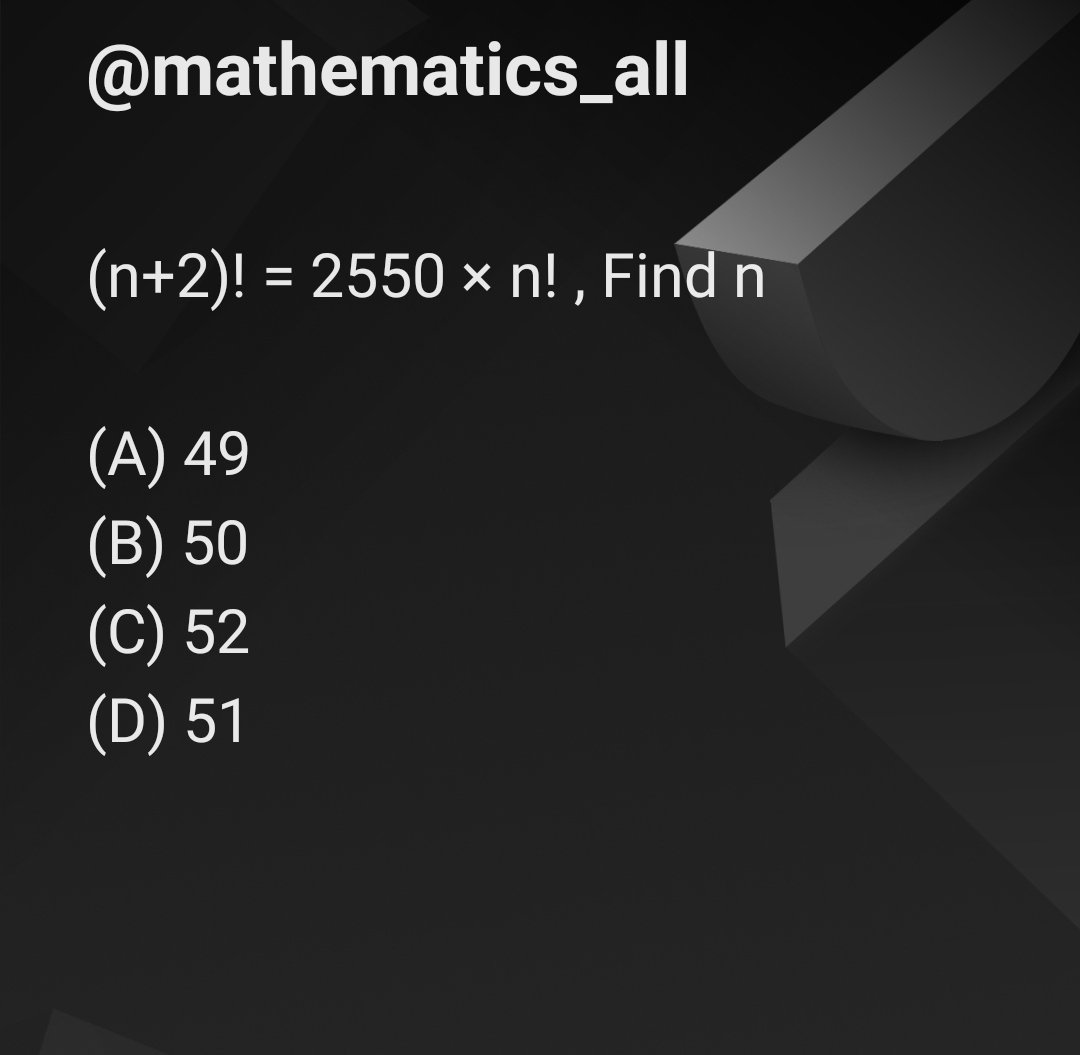 mathematicsall1's tweet photo. Comment answer and follow my page for next question and trick, formula... #maths #Math #MathsConf24 #student #upscstudent #upscquiz
#UPSC2020 #SSC #cgl #CBSE https://t.co/MbSOLH6wfN