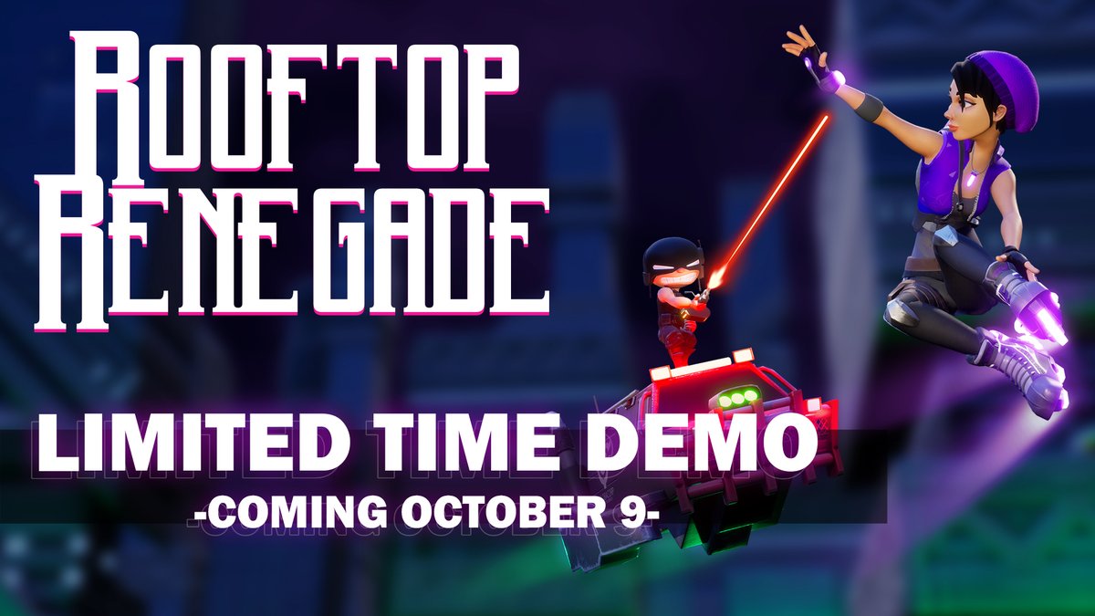 Exciting news! 🥳Rooftop Renegade will have a limited-time demo available on #steam from October 9! ⚡ You can help us by retweeting and adding RR to your wishlist! ❤ store.steampowered.com/app/1378200/Ro… #indiegame #indiedev #indiegamedev #game #demo #pc