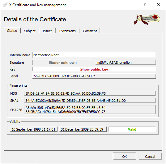 gsuberland's tweet photo. That leak is already turning up some interesting stuff, like the NetMeeting user certificate root signing keys. https://t.co/yAv7shpJXA