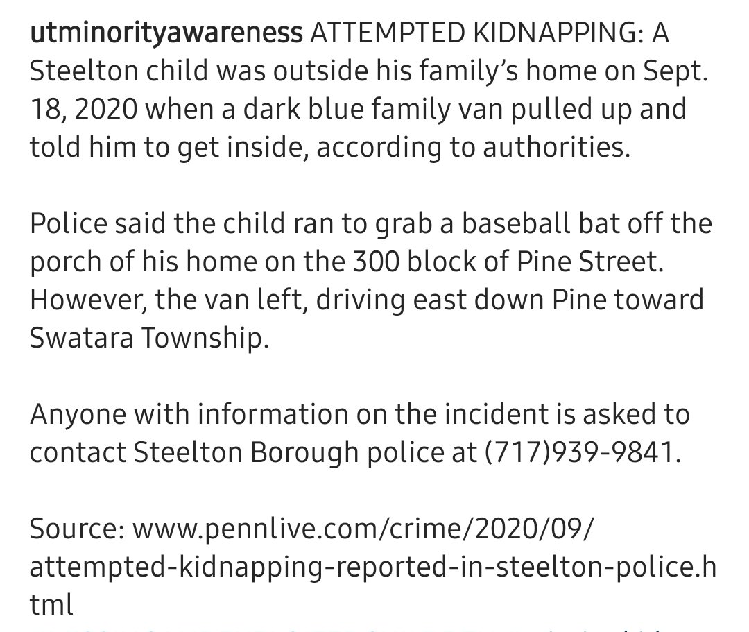 SEPT 18, 2020 - Attempted kidnapping in Steelton PA! If you have any information, please call Steelton Borough Police @ (717) 939-9841🔍🚨#MISSINGANDEXPLOITEDCHILDREN #missingkids #takeaction #knowledgeispower #vanished #savethechildren #kidnapped #child #pennsylvania #speakup