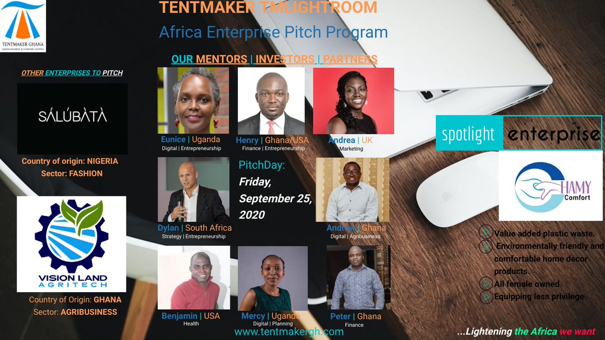 TentmakerGhana's tweet photo. Table set. Pitches on screen... we present to you #returnee #hamycomfort enterprise driven by strong ladies solving a fundamental #African challenge, #sanitation. It's #TMLightRoom day!!!
#innovation #africanenterprise #globalbrand #TheResourcedContinent https://t.co/LStykrsUT8