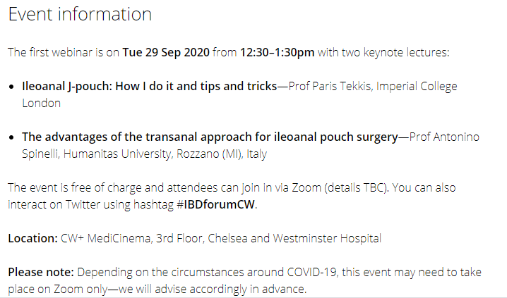 Gianluca Pellino The First Free Webinar On The 29th Sep Will Include Two Presentations Ileoanal J Pouch How I Do It And Tips Tricks By Paristekkis The Advantages
