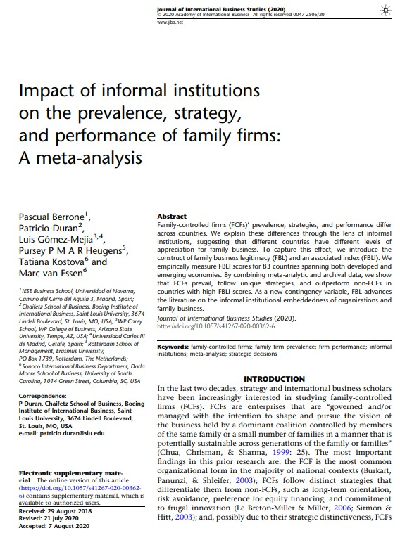 pberrone's tweet photo. Thrilled to see our paper published in the Journal of International Business Studies! And honored to be part of such top-notch team of coauthors Patricio Duran, Pursey Heugens, Luis Gomez-Mejia, Tatiana Kostova and Marc van Essen. 
https://t.co/N4XZfVu3SM
#familyfirms https://t.co/m6ITiPXDL6