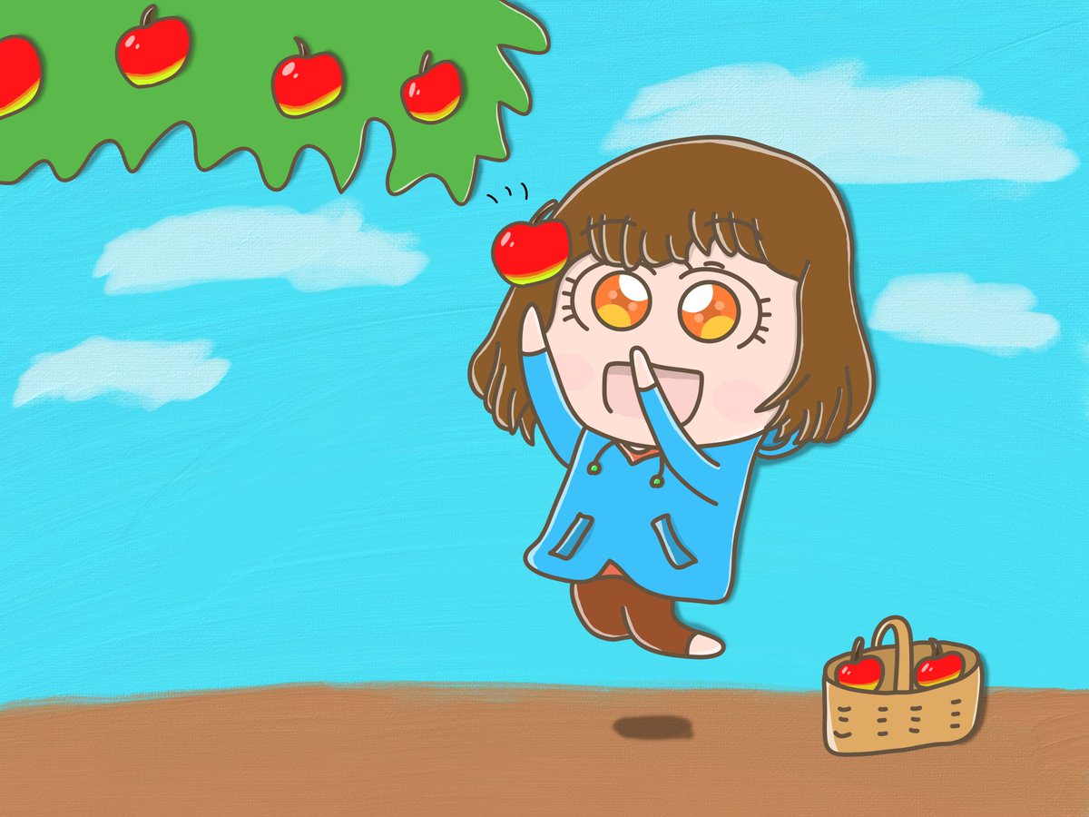 Aki イラストレーター En Twitter りんご狩りをしている女の子 イラストレーター イラスト 毎日イラスト 女の子 女性 果物 りんご 秋 食欲の秋 イラスト好きな人と繋がりたい 絵描きさんと繋がりたい