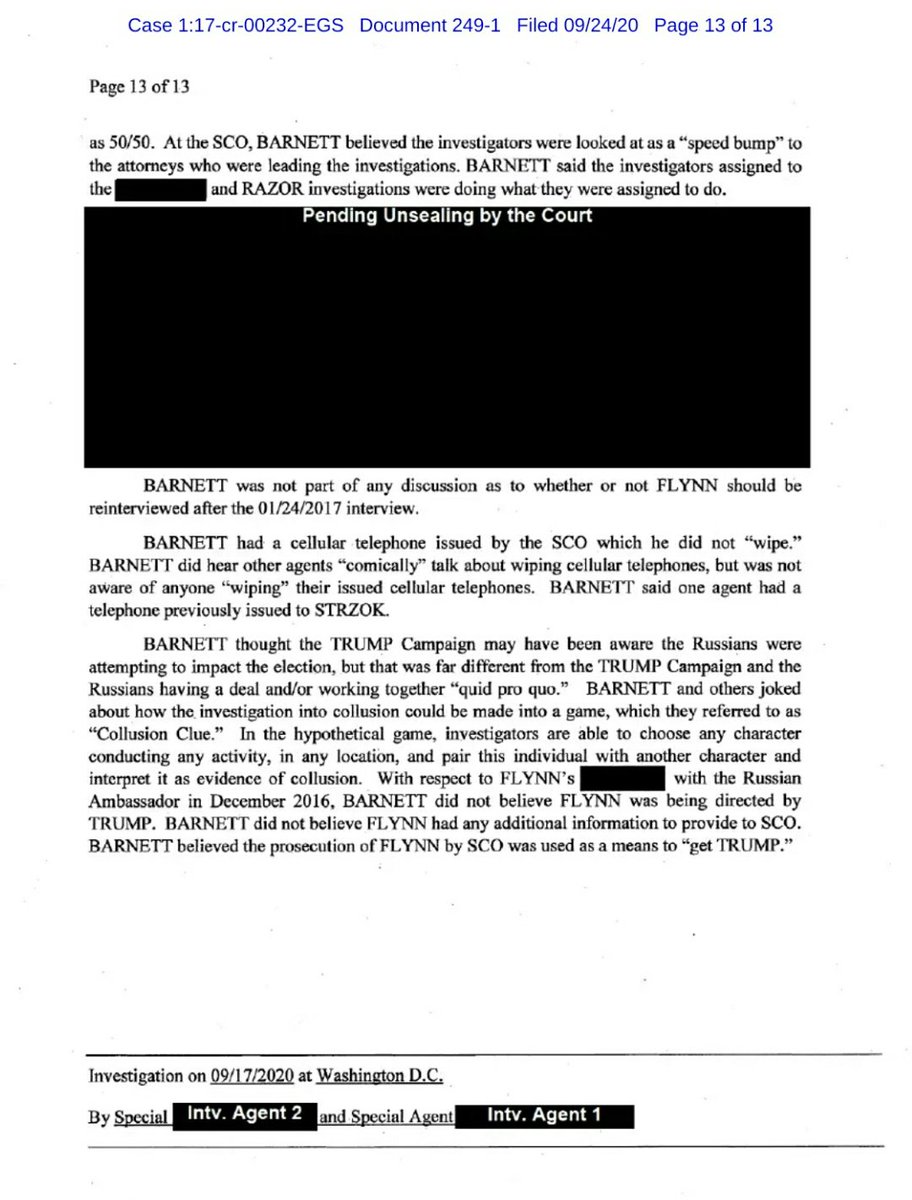 CONTD: Redacted Interview Of  @FBI Special Agent  #WilliamBarnett.This Document Shows The Depth Of Hatred & Deceit That Pushed An Attempted Overthrow Of  @realDonaldTrump As President & Manufactured A False Crime Against An American Patriot In  @GenFlynn! (13/13)