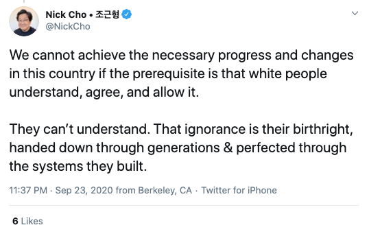 I understand you,  @NickCho.You're a tax cheat who failed to help support the very POC you claim to champion.You leverage "social justice" as a cynical branding strategy. "Antiracism" is smokescreen to advance your bourgeois class interests.Progressive? You're a reactionary.