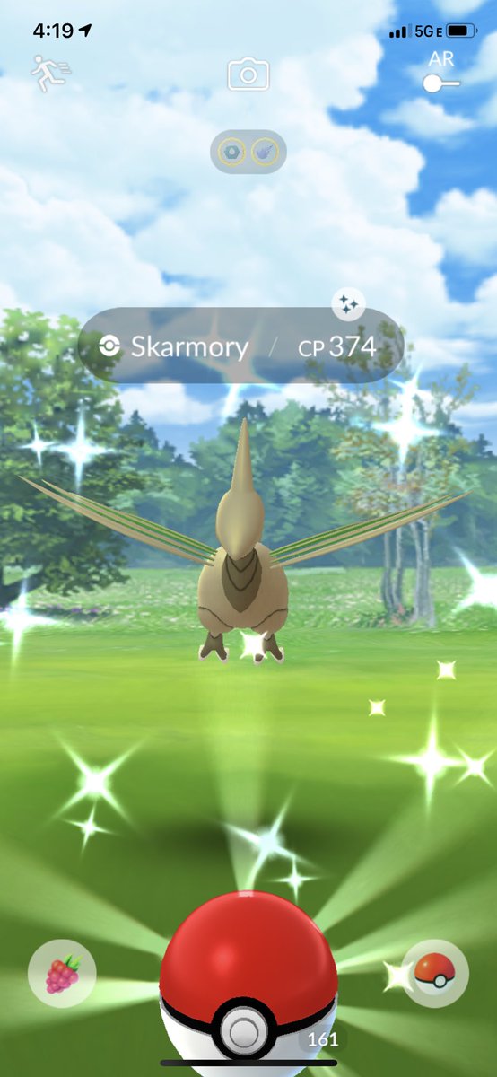 Posted my last shiny too soon. I wound up with TWO #shinySkarmory today! While there was time (and many clicks) inbetween, these were two Skarmory checks in a row, so I got that going for me! 🤩🤩 #PokemonGo #backtobackshiny #kindof