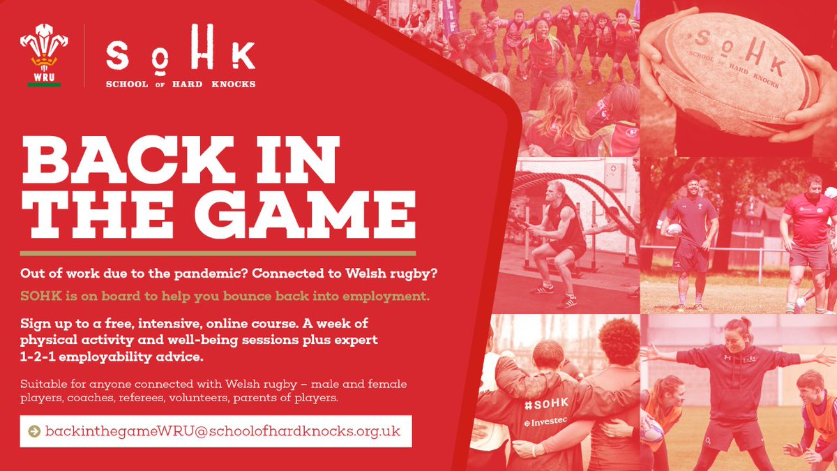 When times get tough, we look to our support network to get us through. As a #Rugbyfamily we <a href="/SOHKCharity/">School of Hard Knocks</a> and <a href="/WelshRugbyUnion/">Welsh Rugby Union 🏴󠁧󠁢󠁷󠁬󠁳󠁿</a> want to help. If you've lost your job due to the Covid-19 pandemic &amp; have a connection to a Welsh Rugby Club this course could be what you need.
#share