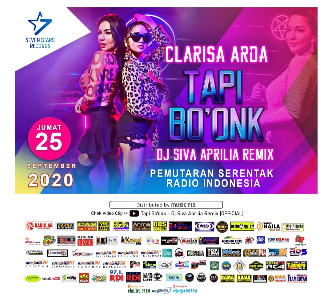 nirwana98fm's tweet image. Pemutaran serentak single terbaru dari
CLARISA ARDA - TAPI BO&apos;ONK Dj Siva
@sevenstarsrecords @sstrec

#pemutaranserentak #lagubaru #TapiBoonk #DjRemix #radioindonesia #musikindonesia