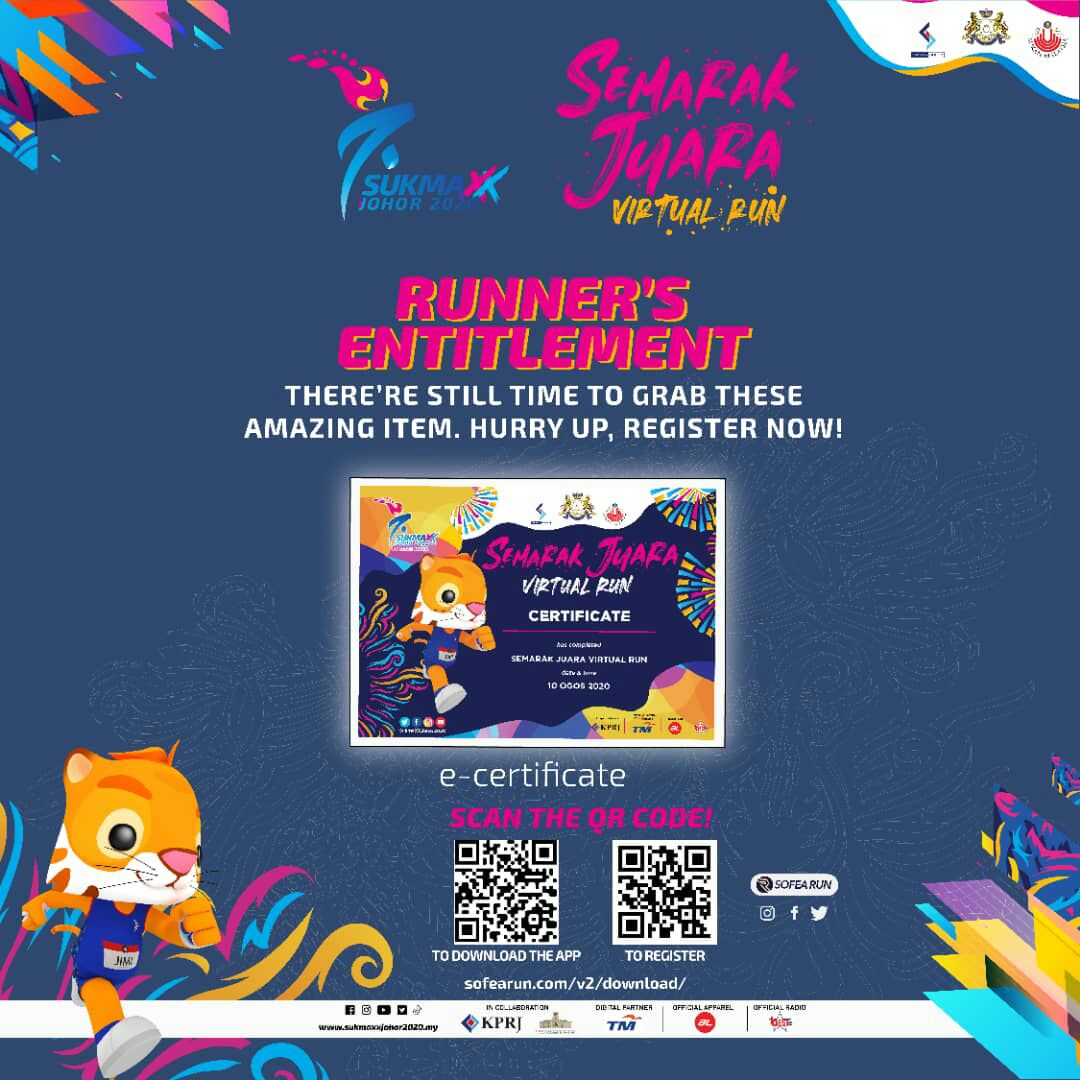 sukmajohor2024's tweet photo. Ingin menambahkan koleksi rasmi merchandise #SUKMAJohorXX2020 anda?
Cepat dan daftar untuk #SemarakJuara Virtual Run, kerjasama #SOFEARun dengan #TelekomMalaysia dan SUKMA XX JOHOR 2020!
Pendaftaran ditutup dalam 5 hari lagi. Cepat sebelum terlambat. https://t.co/WxpInxrbRv