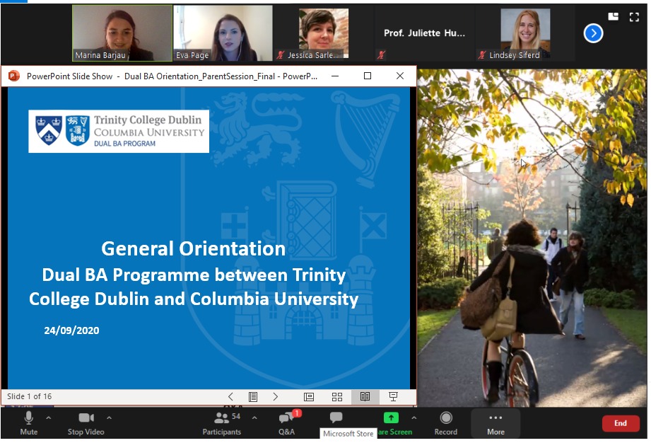 tcdglobal's tweet photo. Delighted to have hosted Orientation for our 3rd cohort of 1st year #TrinityColumbia #DualBA students today, featuring the VP for GR Prof. Hussey, Assoc. Dean for Int'l Progs at Columbia GS Jessica Sarles-Dinsick, Senior Tutor Prof. Seery and representatives from Student Services https://t.co/Md5mrDjINZ