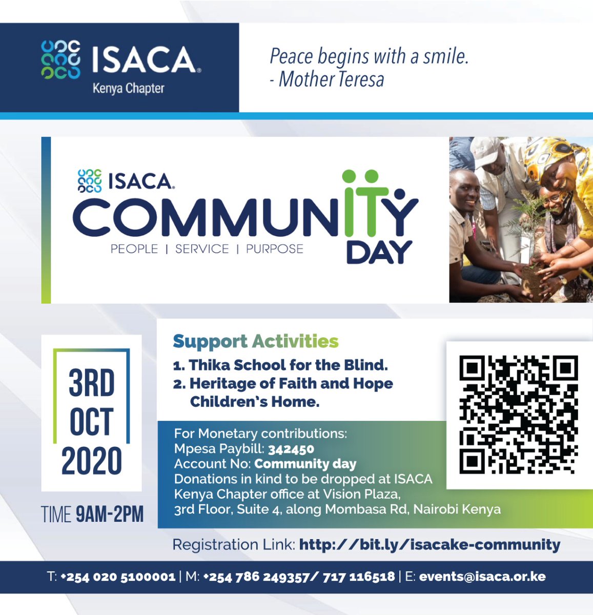 Isaca_kenya's tweet photo. It's that time in our annual calendar as a community to touch and transform lives. How exciting can this be :-)

Please take a few minutes to register on helper helper: https://t.co/BAGyr1Zcwv for the #CommunITyday. 

#isacacommunityday #iamisaca #isaca #isaca_ke #helper_helper https://t.co/NsPHH6w31U