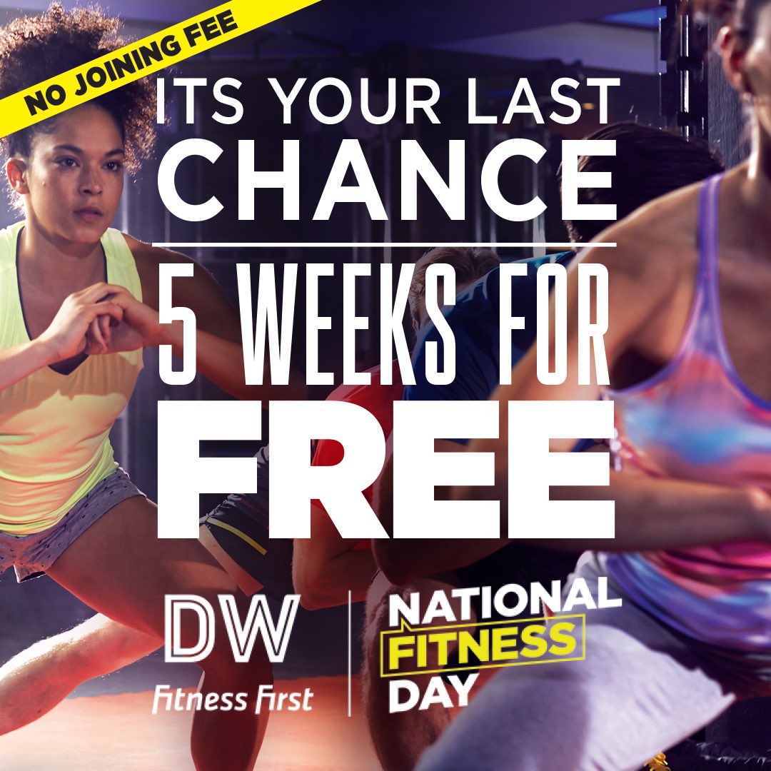 FitnessFirst_UK's tweet photo. LAST CHANCE – 5 Weeks FREE and NO joining fee
https://t.co/Zru33CUeUq
#free #trysomethingnew #fitnessweek #5weeksfree #fitnessday https://t.co/wL8TSXG1nM