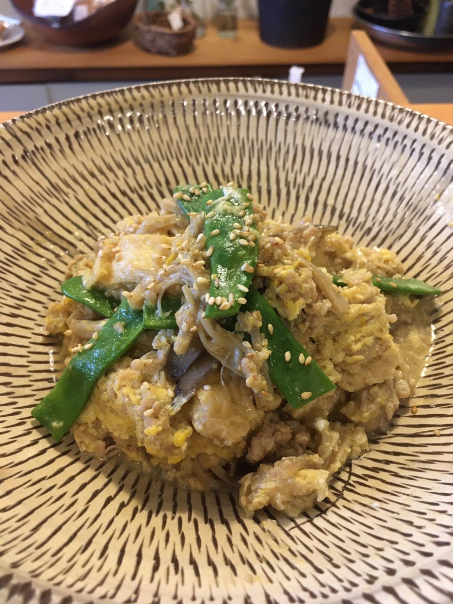 しまねこ軒 Na Twitteru 9 25 鶏ひき肉と季節野菜の卵とじ 350 えのき しめじ ごぼう モロッコいんげん