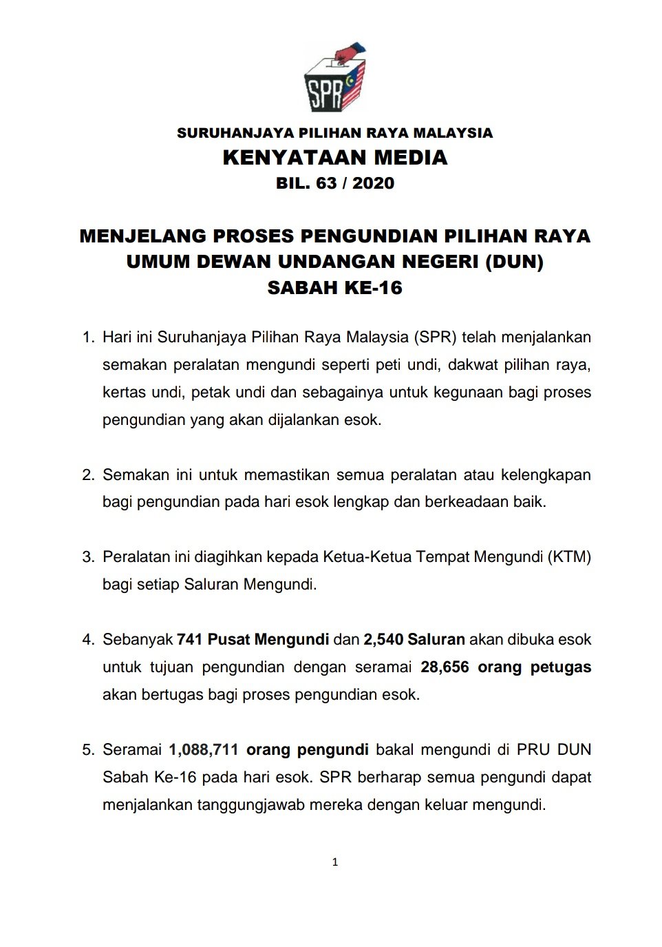 Suruhanjaya Pilihan Raya Malaysia On Twitter Kenyataan Media Menjelang Proses Pengundian Pilihan Raya Umum Dewan Undangan Negeri Pru Dun Sabah Ke 16 Https T Co 5ucvs1zar3 Twitter