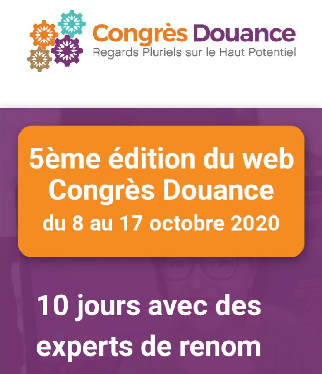 Du 8 au 17 octobre, gratuit et en ligne, 10 jours de #conférences d'experts pour mieux vivre le #hautpotentiel, c'est le 5ème Congrès #Douance de #NathalieAlsteen. Inscrivez-vous gratuitement :
congres-douance.info/inscription-co… 
#zèbre #HPI #EIP #surdoué
