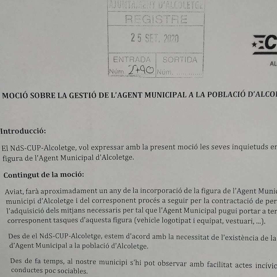 cupalcoletge's tweet photo. La CUP-Alcoletge, registra una moció sobre la gestió de l'Agent Municipal, per tal de demanar que aquesta figura pugui ésser més efectiva en la gestió de les seves tasques i competències en benefici del nostre municipi.
#cuplleida
#cupnacional
#cupalcoletge
#alcoletge https://t.co/CjwQhDT17i