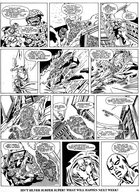 allanharveyres1's tweet photo. TV21 also reprinted some classic Silver Surfer adventures - again chopped up and rearranged to fit the weekly comic's format. We also got some hilariously poor re-drawing: check out the Thing at top left..! #UKComics #VintageComics #UKMarvel #TV21 https://t.co/z6ZR9KB7zq