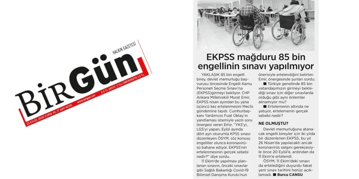 muratemir_dr's tweet photo. YKS’yi, LGS’yi yapan, Eylül ayında dört ayrı oturumla KPSS sınavı düzenleyen ÖSYM, söz konusu engelliler olunca koronavirüsü bahane ediyor. 

EKPSS’nin ertelenmesinin gerçek sebebi nedir?

@BirGun_Gazetesi @burcu_cansu 
#engellikpssyapilsin https://t.co/7eCP81ybM3
