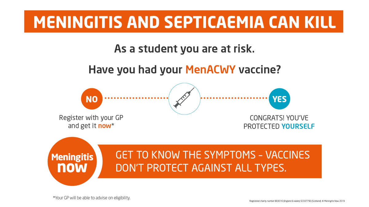 TeesStudentLife's tweet photo. All freshers under the age of 25 are eligible for a free ACWY meningitis vaccine. You may have had this already at school but it’s worth checking with your GP. For more info https://t.co/ty7xUNkDqL @teessidesu https://t.co/HktbD5zWf3