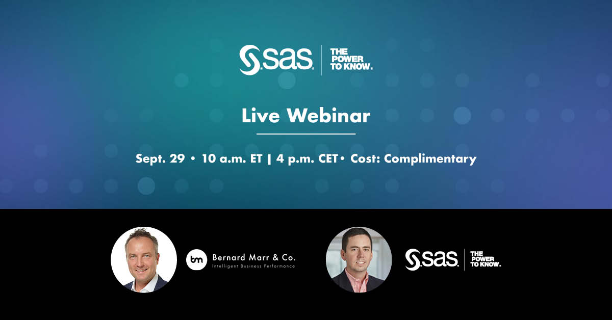 BernardMarr's tweet image. Have you registered for the FREE #LiveWebinar yet on 29th September?

Jonathan Moran (Global Product Marketer at @SASsoftware)  and I will explore how to better measure #OperationalEffectiveness and downstream #ROI.

Register now &amp;gt; bit.ly/2Rs9XaP

#SASVisionary #Business