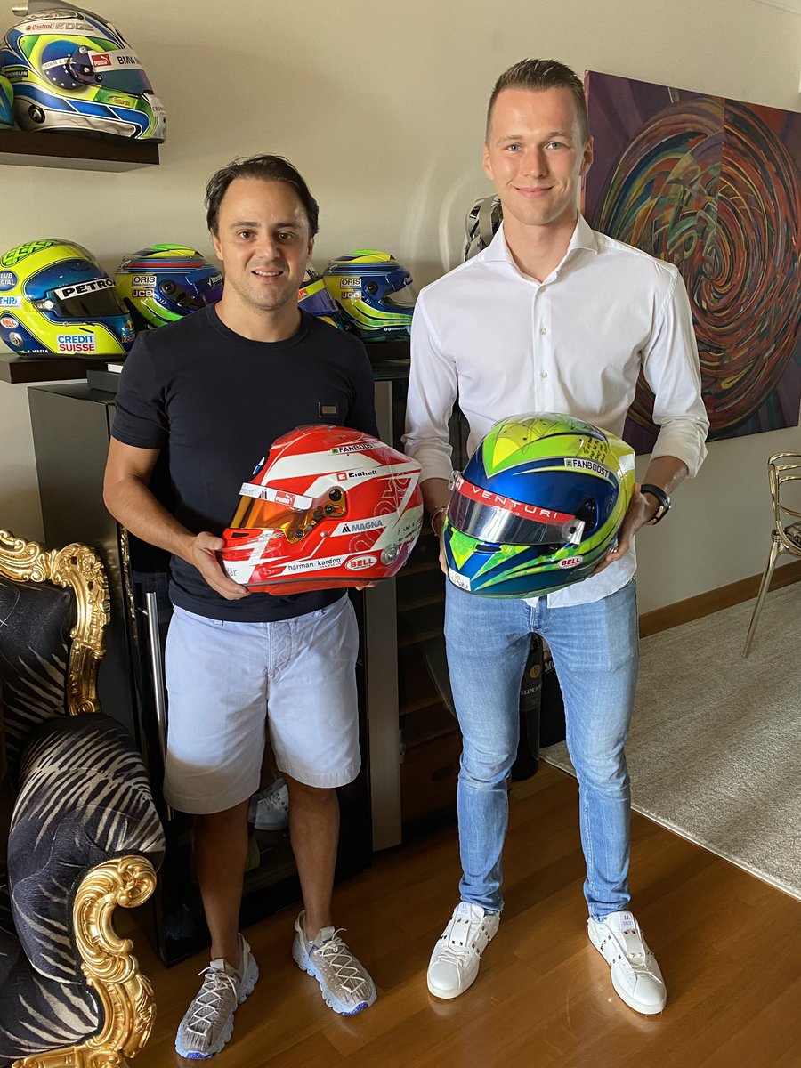 maxg_official's tweet photo. A pleasure to swap the helmet with you @MassaFelipe19. When I was 6 years old and started with karting I was already following you in @F1. To compete with you in @FIAFormulaE has been very special.
#MAXG #RacingBeyond #ABBFormulaE #helmetswap https://t.co/8XER93lxBE