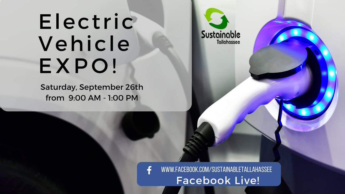 SustainTally's tweet photo. Check out the EV EXPO Saturday!
coming 9/26 on Facebook Live! 
Join us to view the cars, talk to their owners and learn how driving all electric is your future! 
https://t.co/tU1DyVitUB https://t.co/JLNqAy3BZY