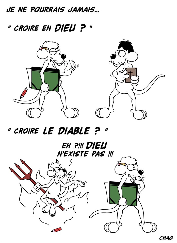 BlaguesDessins's tweet photo. Le #DessinDePresse de Chag : Encore une idée tordue
Retrouvez les dessins de Chag sur le site : https://t.co/VQNx0gcoo7
#DessinDeChag #ActuDeChag #Chag #RéflexionDeRat #Rats #Humour #Dieu #Diable #Religion #Croyances #ExistenceDeDieu https://t.co/MJ0H60IwdP