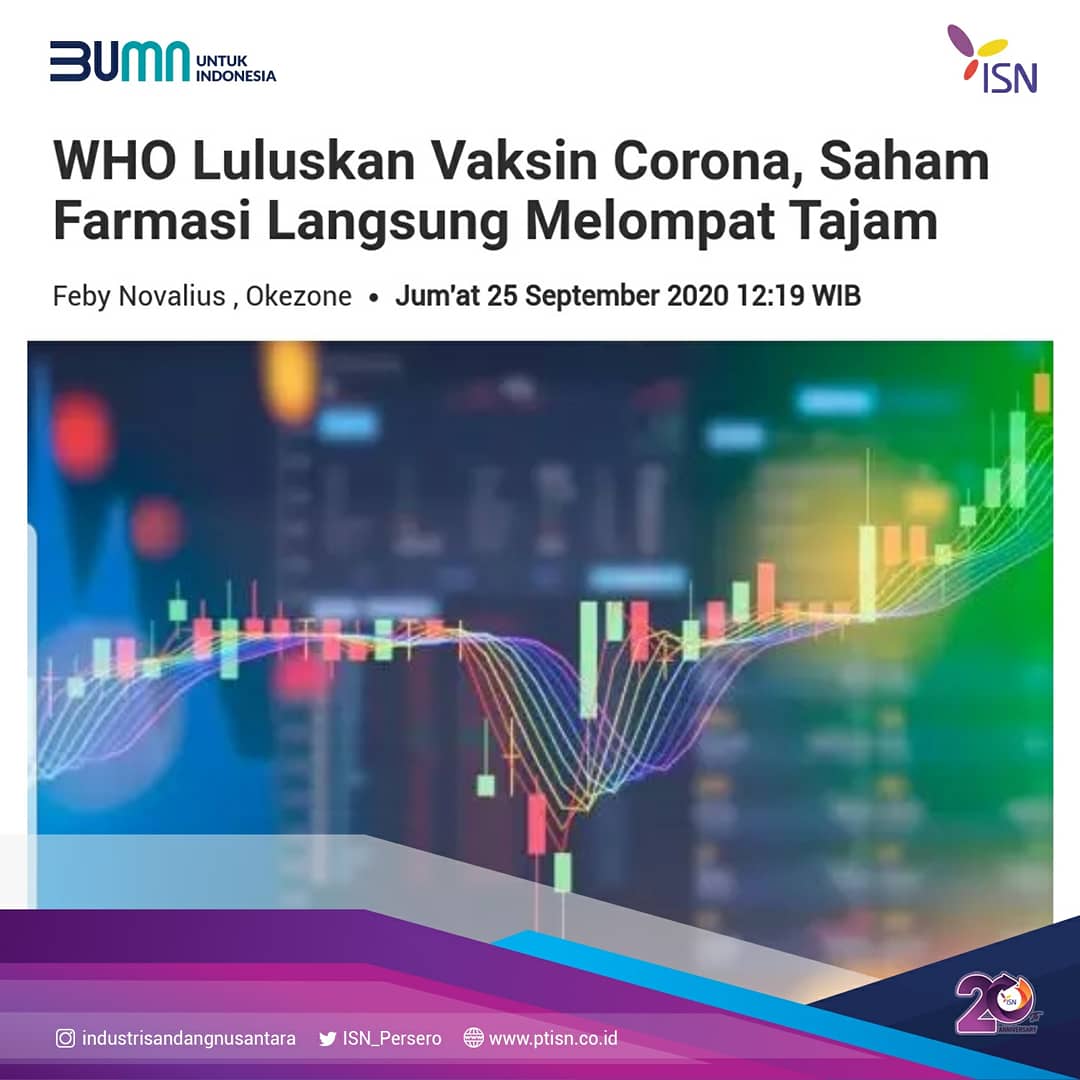 Siap Edar tahun depan vaksin corona Sinovac telah lolos uji coba WHO, hal ini membuat Harga saham perusahaan farmasi, Biofarma beserta anak perusahaannya Indofarma dan Kimia Farma  melesat tajam pada perdagangan pagi hari ini.
#vaksinberhasil