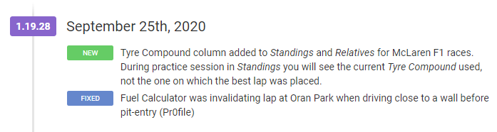 DatKapps's tweet image. 1.19.28 is out

Tyre Compound column added to Standings and Relatives for McLaren F1 races.