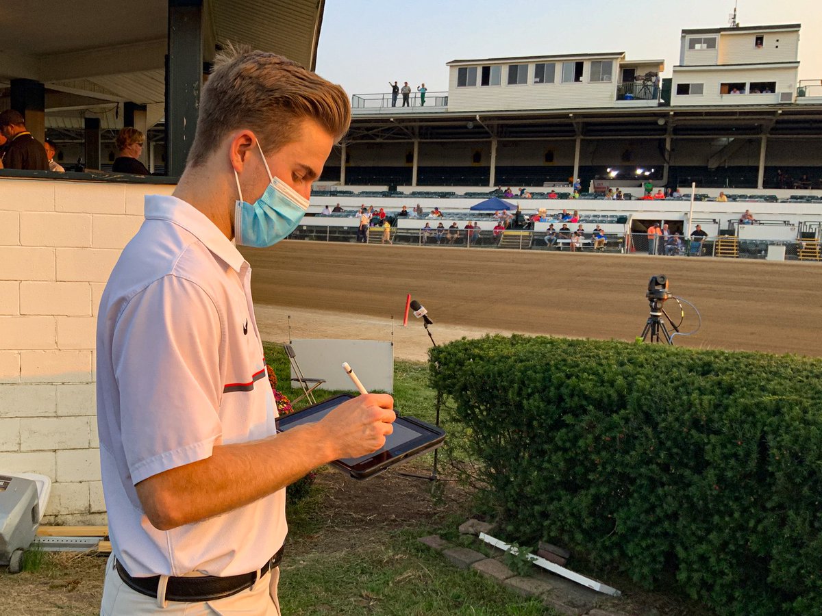 Nicole_Kraft's tweet photo. Masked up and armed with his #digitalflagship iPad, @ChaseBrownOSU is ready to join in covering @LB_Jug for @DispatchAlerts. A highlight of every semester is live sports coverage with #osusportsjournalism students! https://t.co/XskStqw2rD