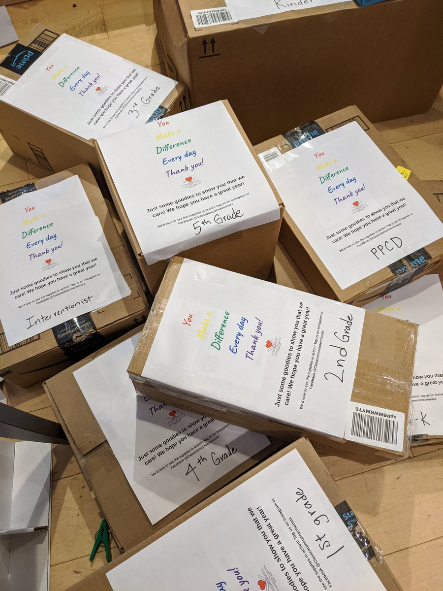 classconnectatx's tweet photo. Thank you Peak6 and @apexclearing for helping us deliver hundreds of supplies to classrooms in need today! https://t.co/18Et5Xu6ML