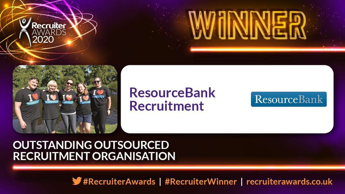 Some fantastic news today! We are delighted to announce that ResourceBank - HR and Talent Solutions were winners last night at the Recruiter Awards 2020, taking home the prestigious Outstanding Outsourced Recruitment Organisation award! Well done everyone! #recruiterawards
