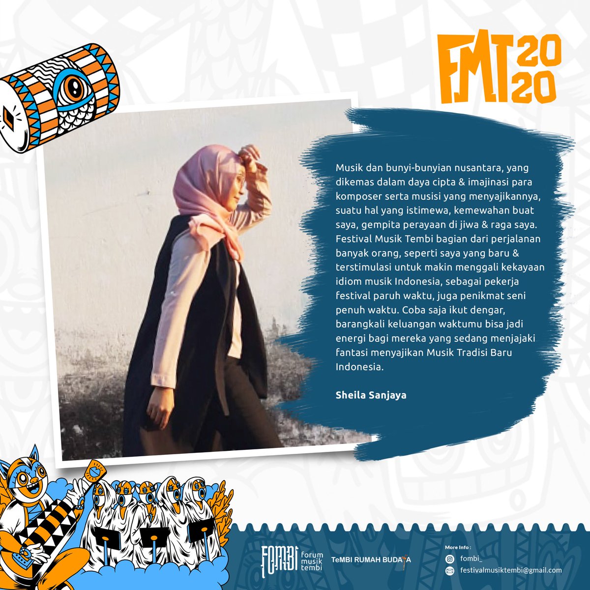 Kalau ini testimoni dari mbak <a href="/sheilasanjaya/">sheila sanjaya</a> , sosok yang banyak terlibat dibalik terselenggaranya FMT dan MTB

Penasaran kan dengan FMT tahun ini?
Stay in touch untuk info terbaru kita
dan yang belum kirim karya kita tunggu yaa :)

#FMT #FMT2020 #musiktradisibaru #MTB #MTB2020